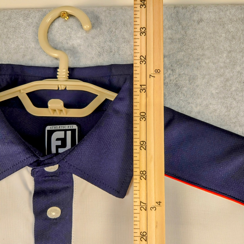 FootJoy Athletic Fit Golf Polo Shirt Performance Quick‎ Dry White Blue L - Picture 8 of 8